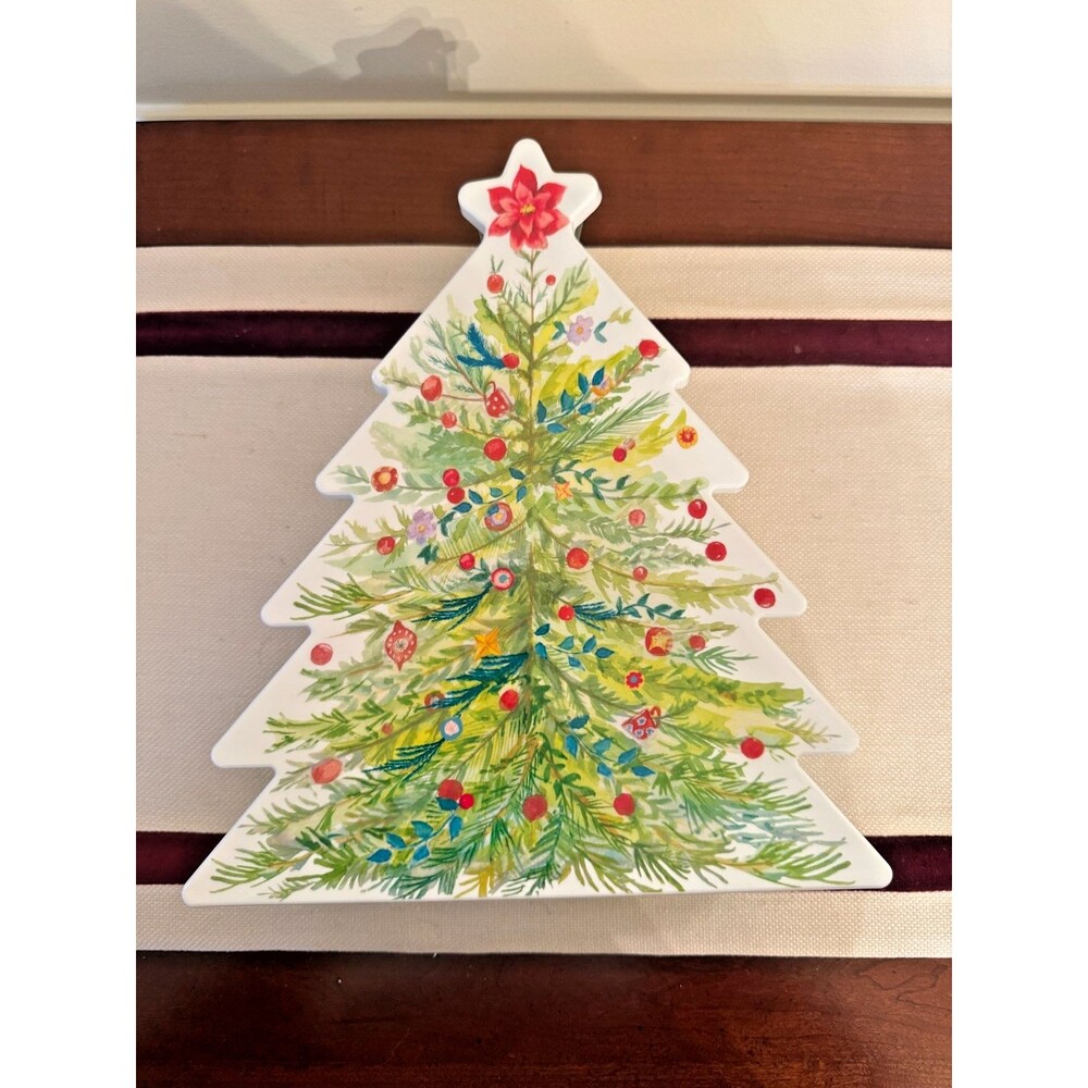 Pioneer Woman CHRISTMAS TREE Hard Plastic Treats Container 10.5" x 9” X 3”